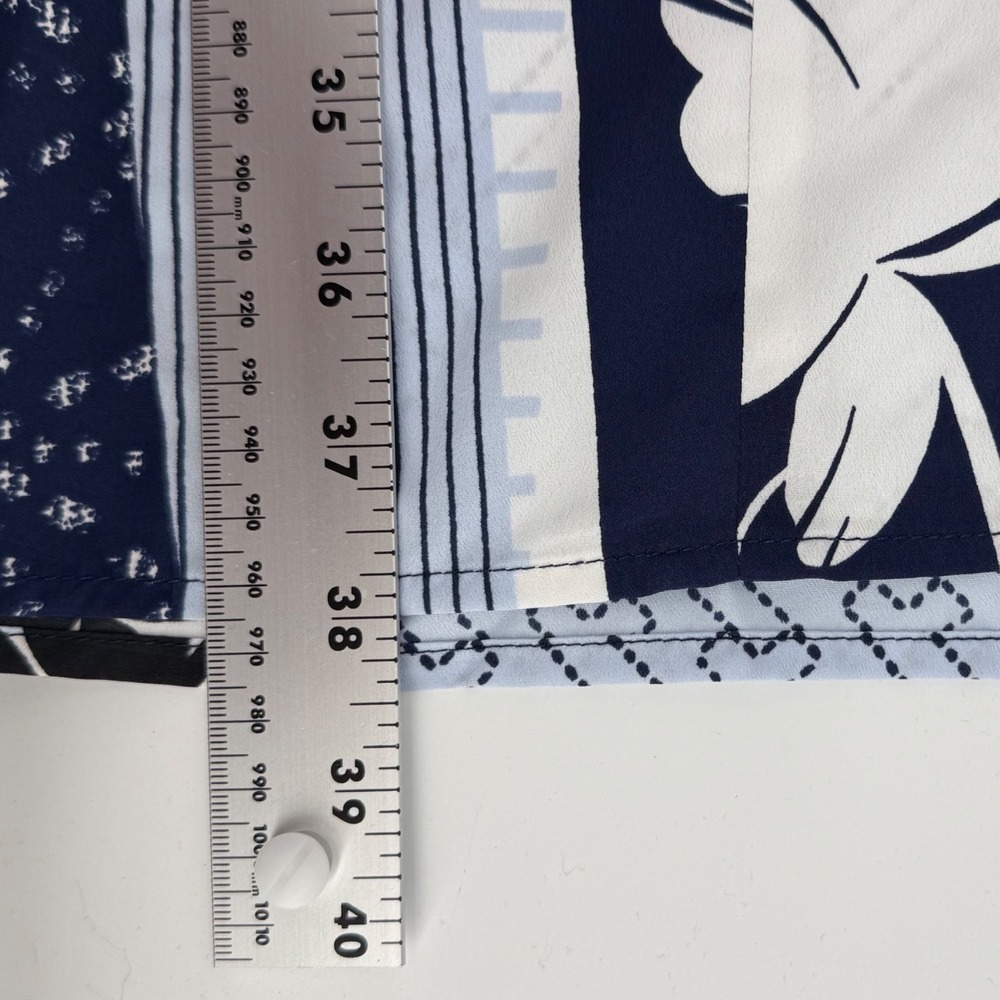 Natori Women Navy White Patchwork Floral Geometric Caftan Maxi Dress XS Pockets - Picture 7 of 7
